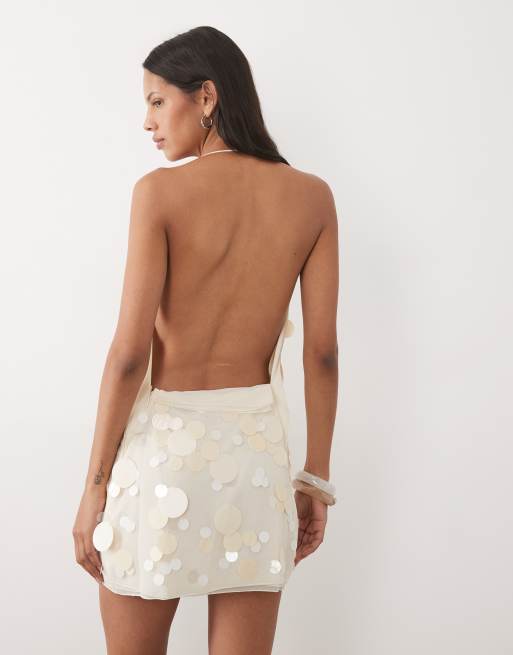 Mango Capsule embellished mini dress in cream, 4 of 4