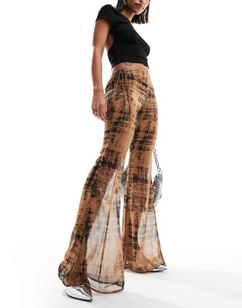 HIGH WAIST FLARE Leg Pants/peach Printed Slinky Flares/high Waist