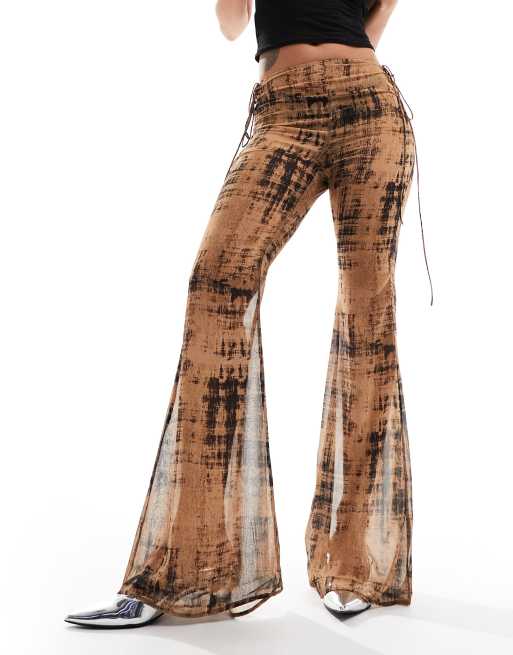 Stone Tie Dye Slinky Ruched Bum Flared Pants  Slinky, Flare trousers, Long  sleeve crop top