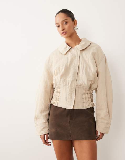 Mango Capsule funnel neck jacket in cream - view 1