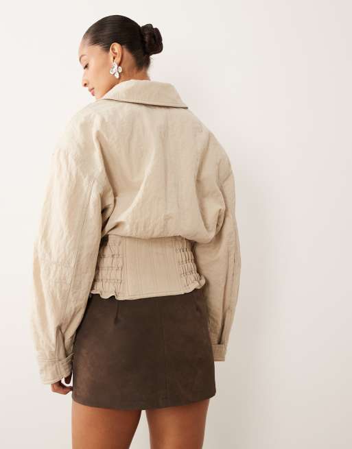 Mango Capsule funnel neck jacket in cream, 4 of 4