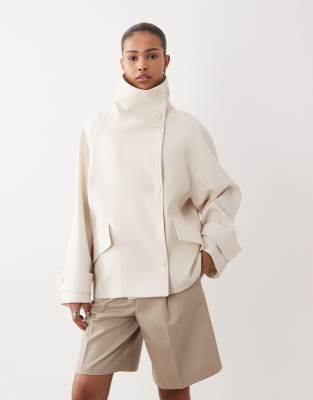 Mango Capsule Funnel Neck Short Trench Coat In Neutral