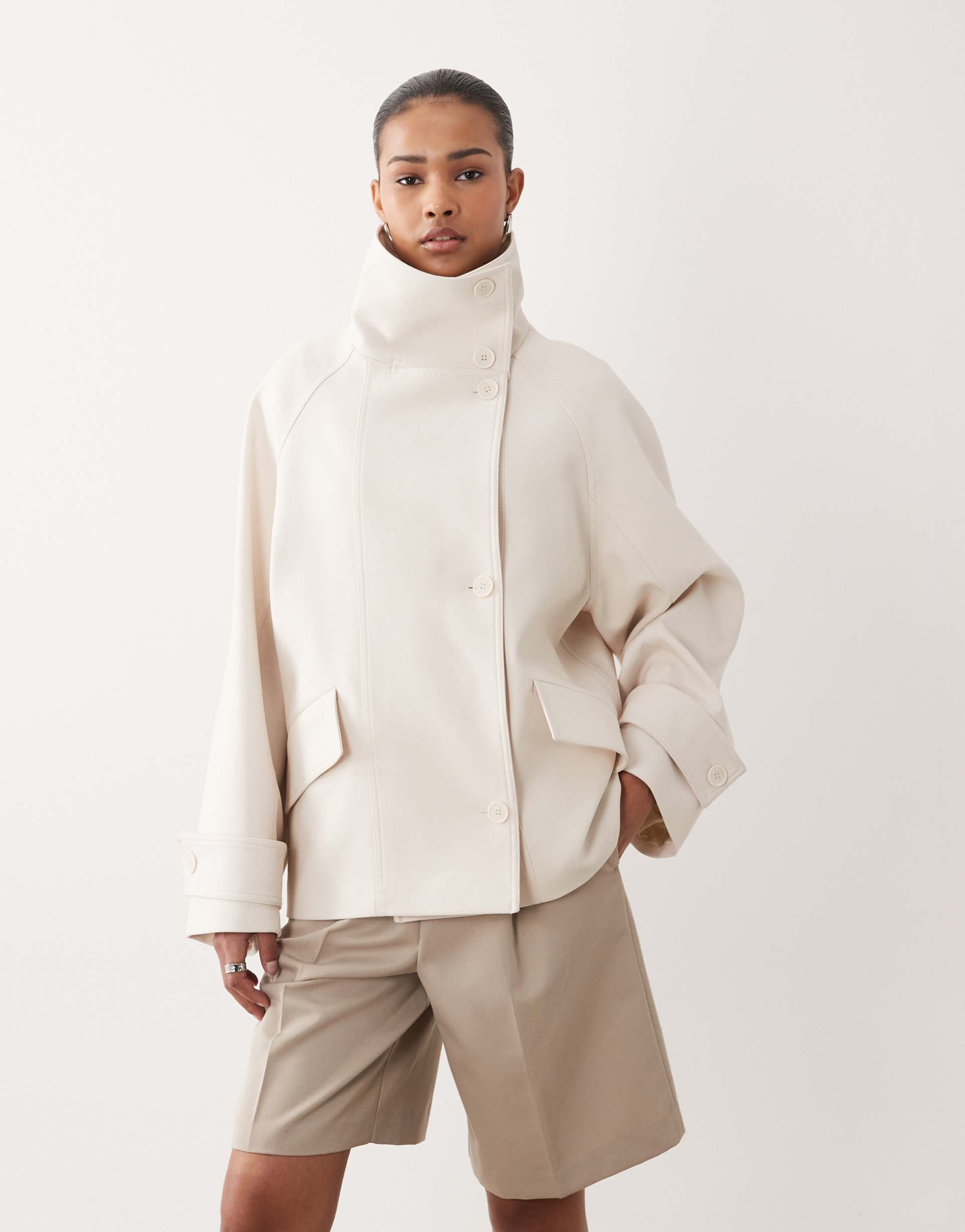 mango capsule funnel neck short trench coat in butter yellow