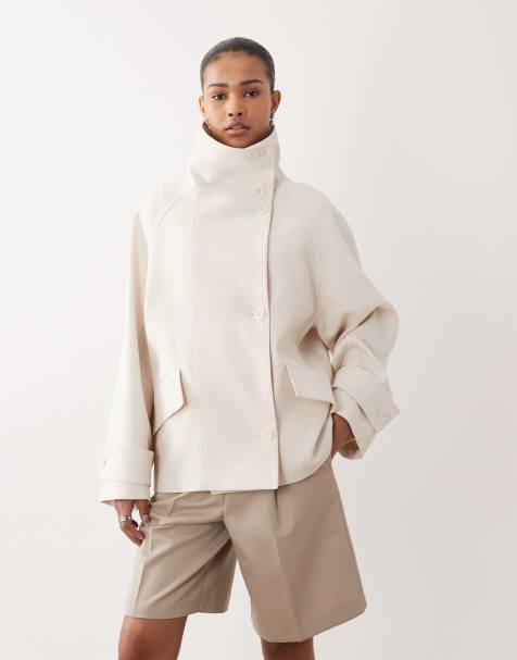 Mango Capsule funnel neck short trench coat in butter yellow
