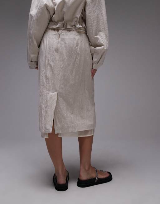 Mango - Capsule - Gonna midi sartoriale avorio con strato inferiore in organza in coordinato , 4 di 5