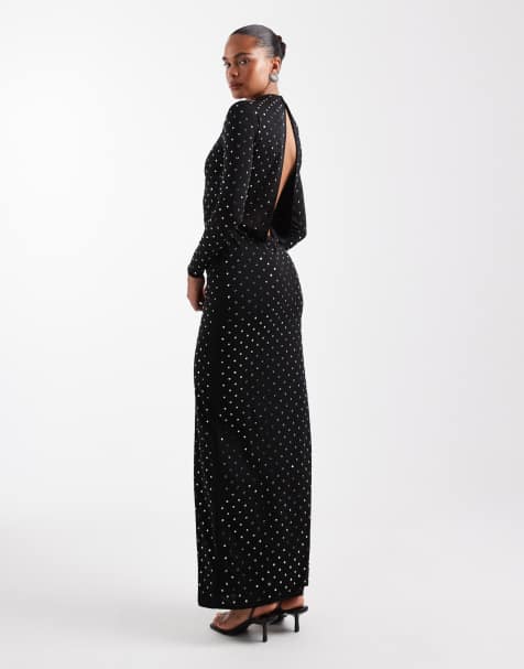Mango Capsule high neck long sleeve embellished maxi dress in black - view 1