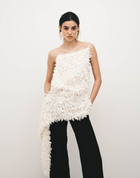 Mango - Capsule - Hvid longline-cami-top med tekstur - view 1