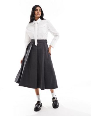 Mango Capsule tailored pleated skirt in grey - ASOS Price Checker