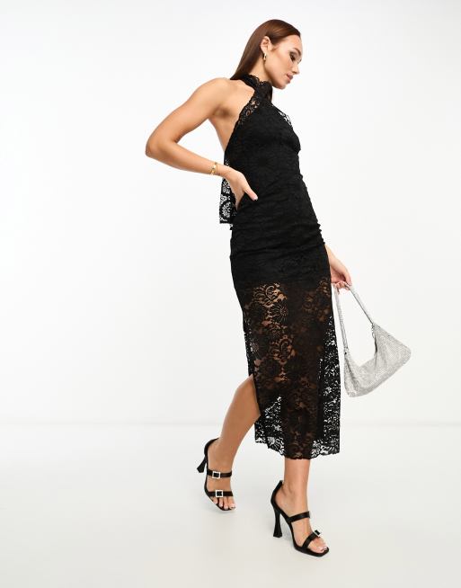 Mango Capsule lace high neck dress in black | ASOS