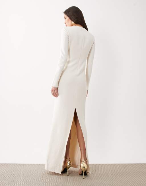 Mango – Capsule – Langärmliges Maxikleid in Cremeweiß mit T-Steg, 4 von 4