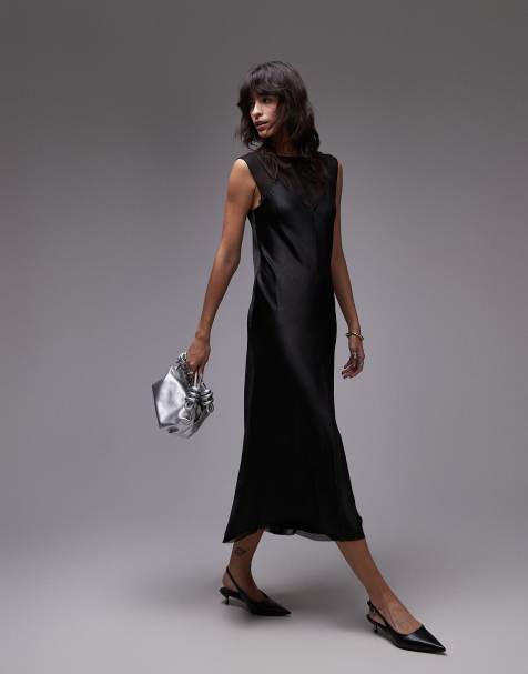 Mango Capsule layered chiffon midi sleevless dress in black - view 1