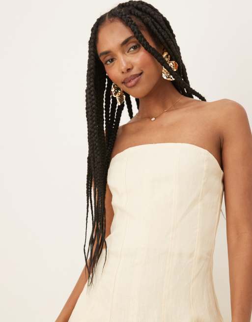 mango strapless linen dress MANGO - Strapless linen-blend Top pastel Yellow