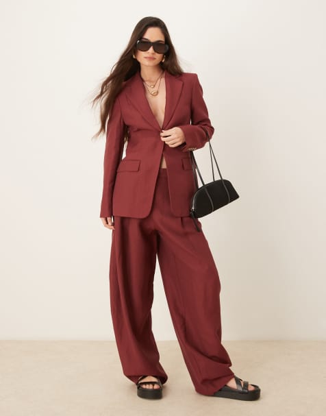 Mango capsule linen mix over sized blazer co-ord in wine - view 1