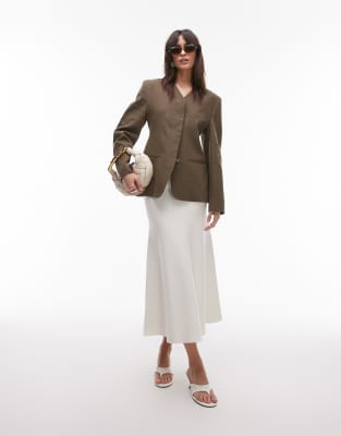 MANGO CAPSULE LINEN MIX STRUCTURED BLAZER WITH CINCHED WAIST 