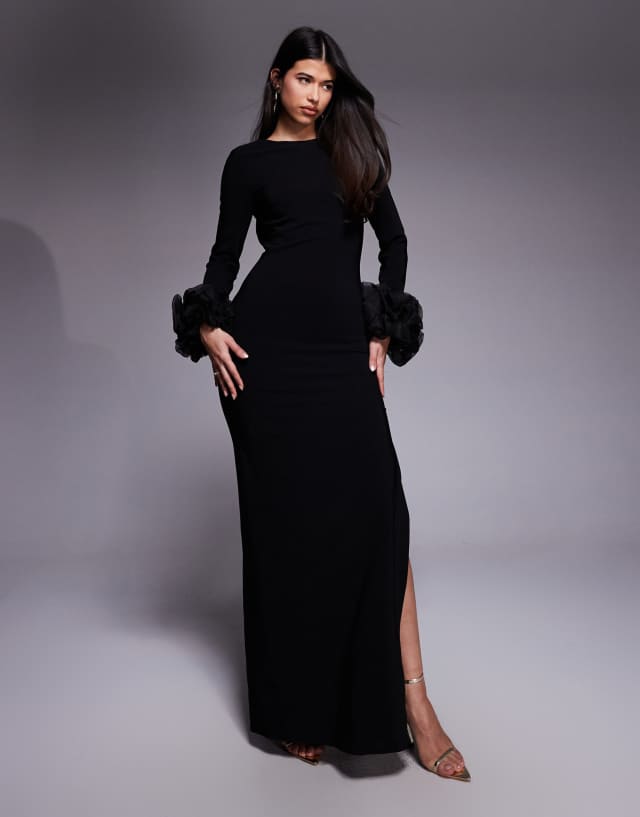 Mango Capsule long sleeve maxi dress with statement sleeves in black | ASOS