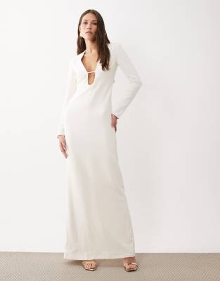 Mango Capsule long sleeve maxi dress with t-bar in cream