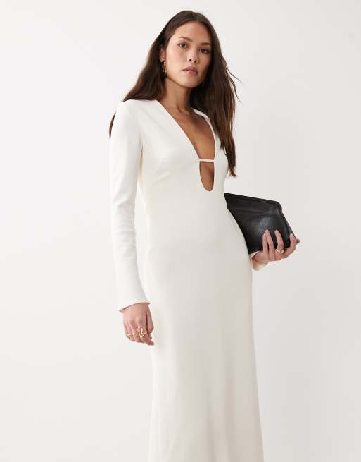 Mango Capsule long sleeve maxi dress with t bar in cream, 2 of 4