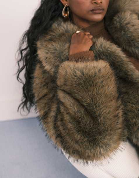 Mango - Capsule - Manteau fausse fourrure à col oversize - Marron - view 1