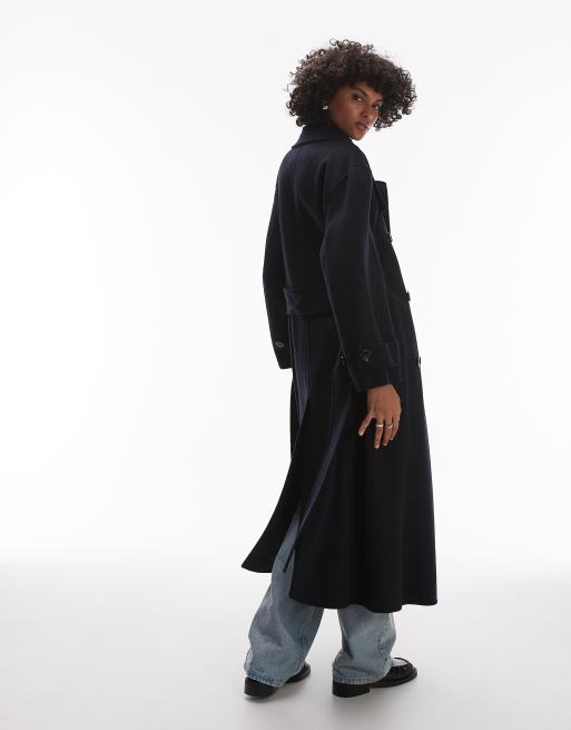 Mango Capsule Manteau long en laine Bleu marine