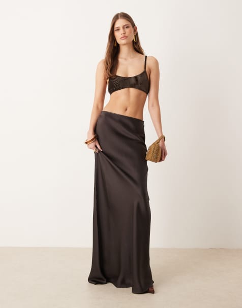Mango Capsule maxi skirt in chocolate