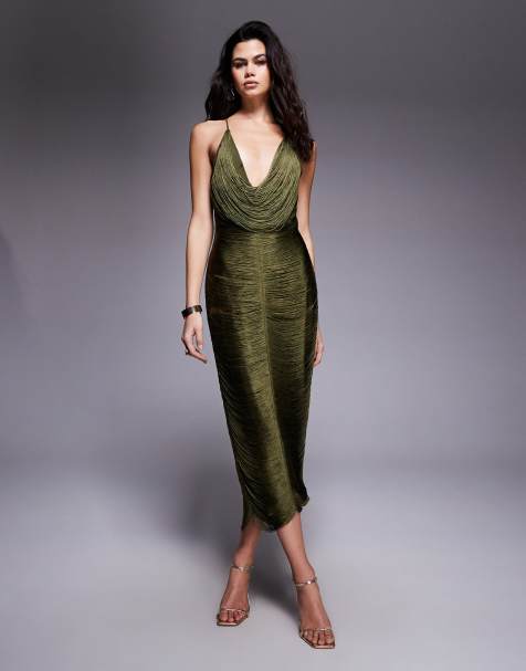Mango – Capsule – Maxikleid in Khaki mit Fransendesign und U-Ausschnitt - view 1