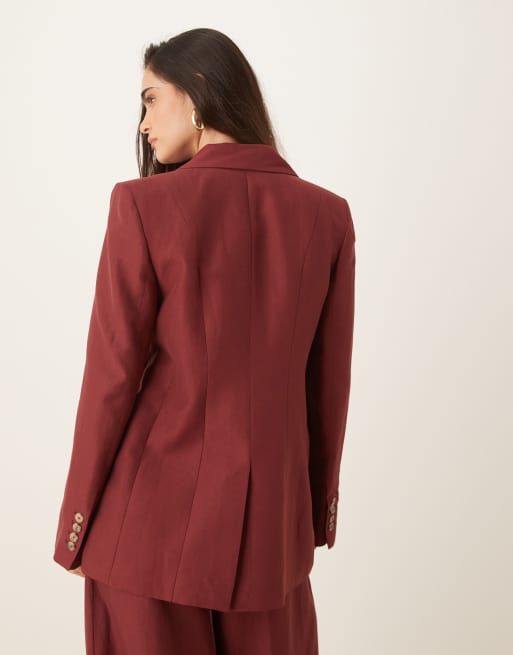 Mango – Capsule - Mörkröd kavaj av linne i oversize modell, del av set, 3 av 4