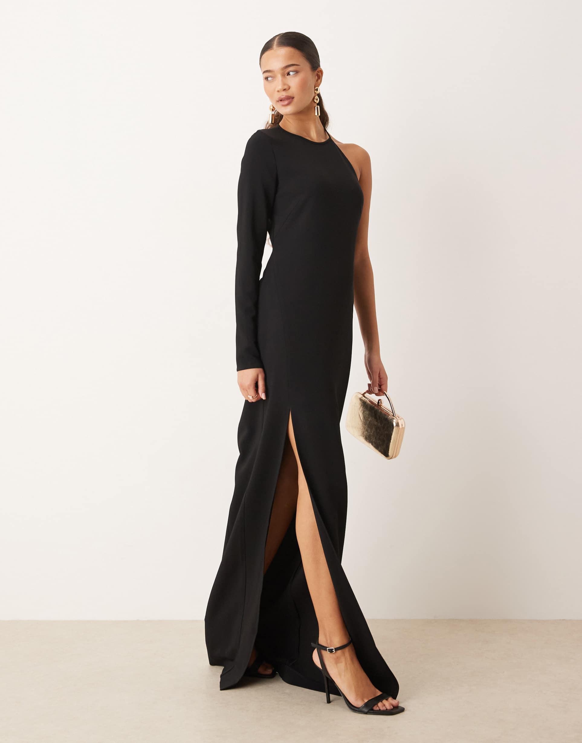 mango capsule one shoulder maxi dress in black