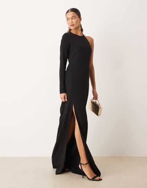 Mango Capsule one shoulder maxi dress in black