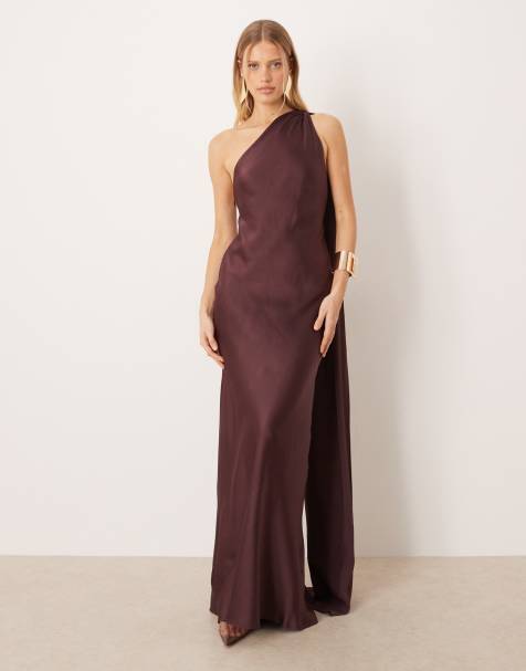 Mango Capsule one shoulder maxi dress in plum - view 1