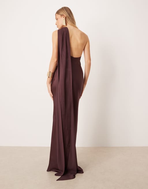 Mango Capsule one shoulder maxi dress in plum, 4 of 4
