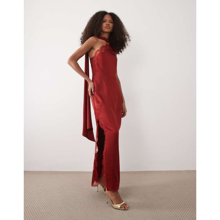 mango lace maxi dress MANGO - Asymmetrical Dress with Scarf Red