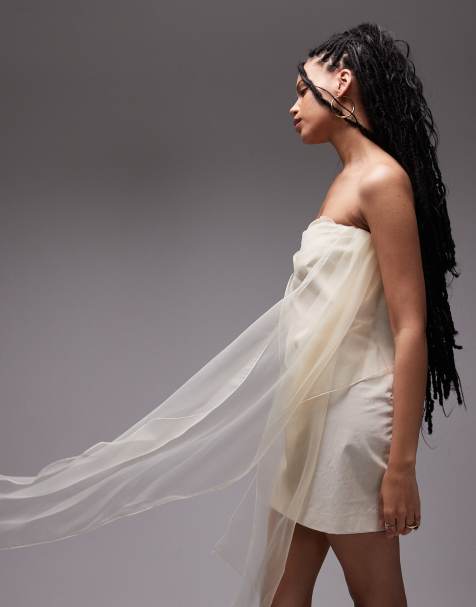 Mango Capsule organza bow bandeau mini dress in white - view 1