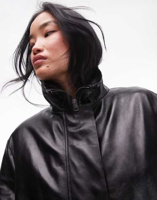 Mango – Capsule – Oversize-Lederjacke in Schwarz ASOS