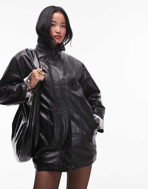 Mango Capsule oversized leather jacket in black | ASOS Mango Capsule oversized leather jacket in black | ASOS
