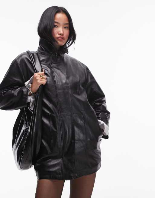 Obey leather jacket with hoodie women's clearance