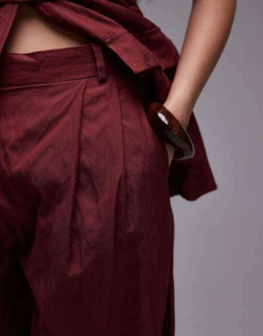 Mango - Capsule - Pantalon d'ensemble ample en coton texturé - Bordeaux, 3 de 5