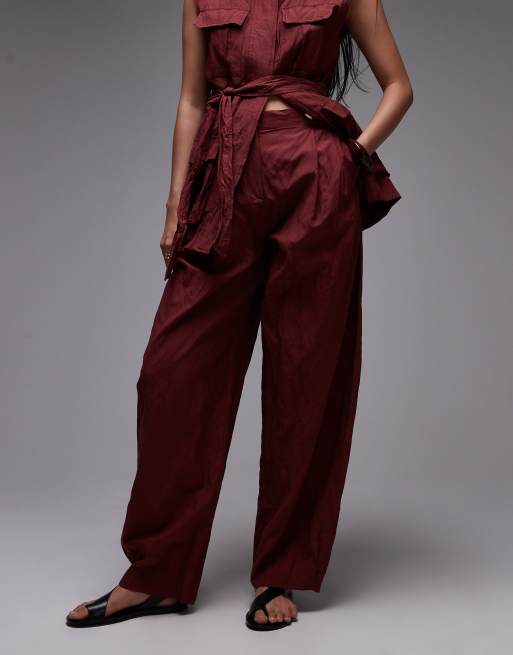 Mango - Capsule - Pantaloni a fondo ampio testurizzati in cotone bordeaux in coordinato, 2 di 5
