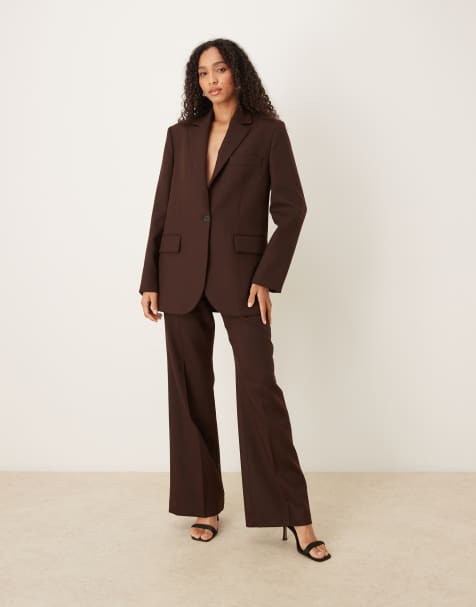 Mango Capsule pleat front tailored trouser co-ord in brown - view 1