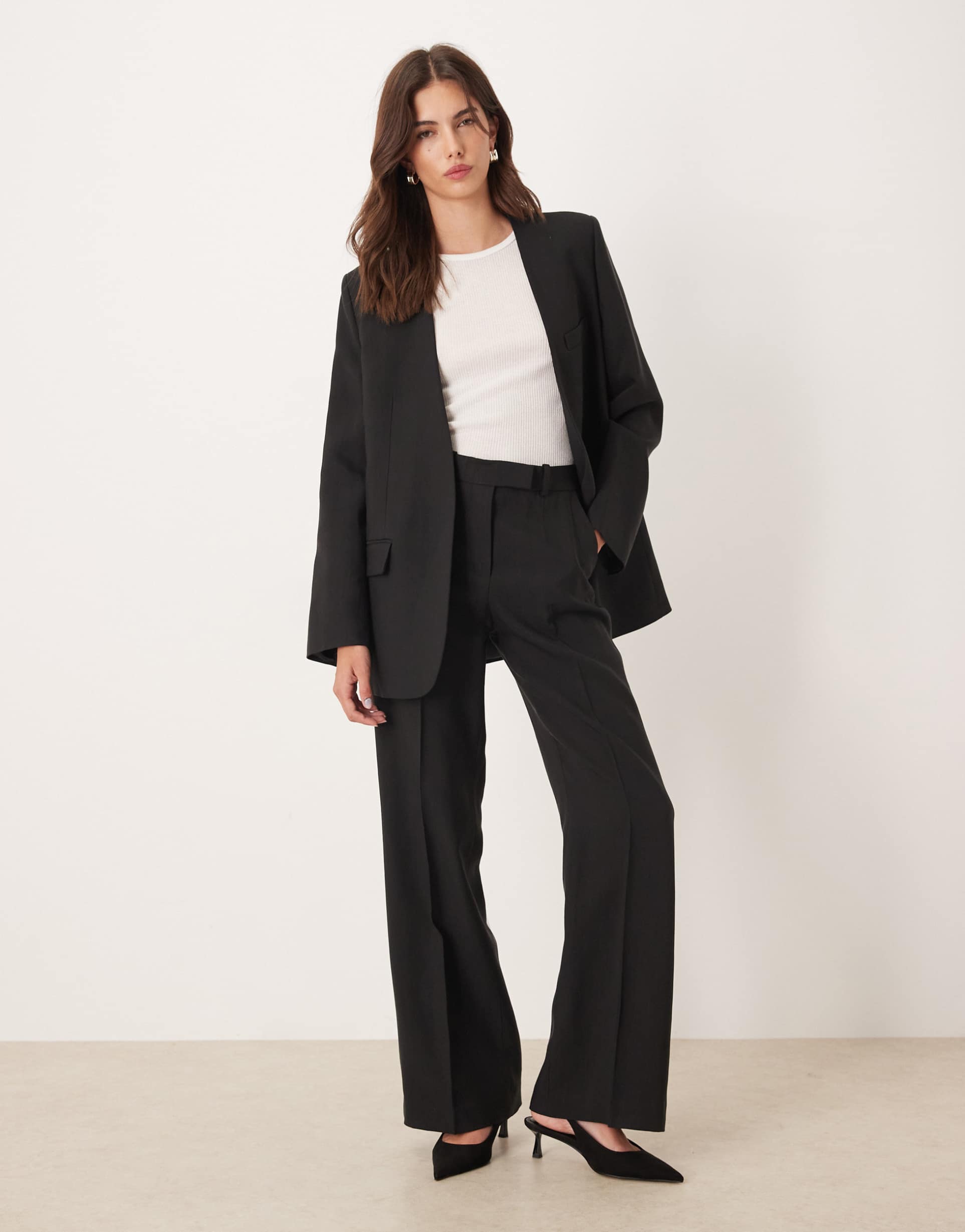 mango capsule pleated front tailored straight leg pants in black - part of a set