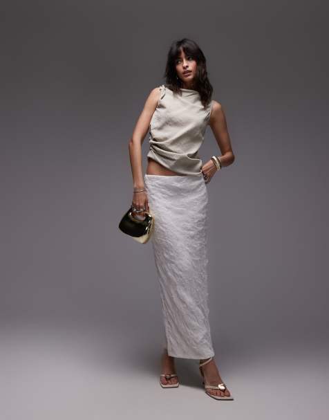 Mango capsule premium textured midi skirt in white 