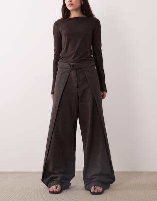 Mango Capsule Premium Tailored Barrel Pants With Overlay Detail In Brown