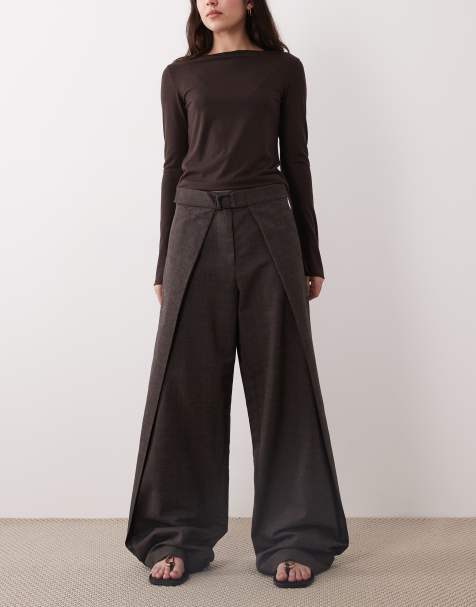 Mango Capsule premium tailored barrel pants with overlay detail in chocolate - view 1