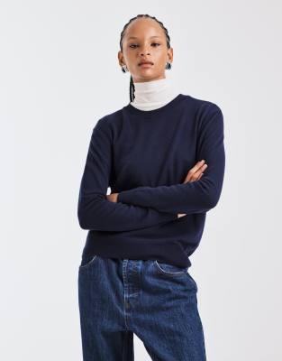 Mango - Capsule - Pullover aus 100% Wolle in Marineblau mit Rundhalsausschnitt