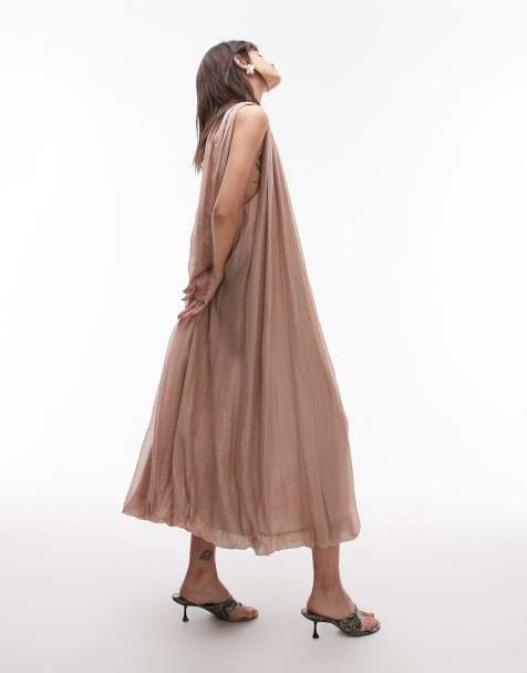 Mango capsule rami soft volume midi dress in putty 
