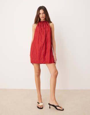 Mango Halter Dress With Bow Detail Red