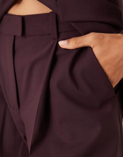 Mango – Capsule – Relaxed-Fit-Bundfaltenhose in Pflaume mit ausgestelltem Bein, Kombiteil, 3 von 5