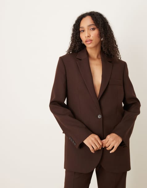 Mango Capsule relaxed tailored blazer co-ord in brown - view 1