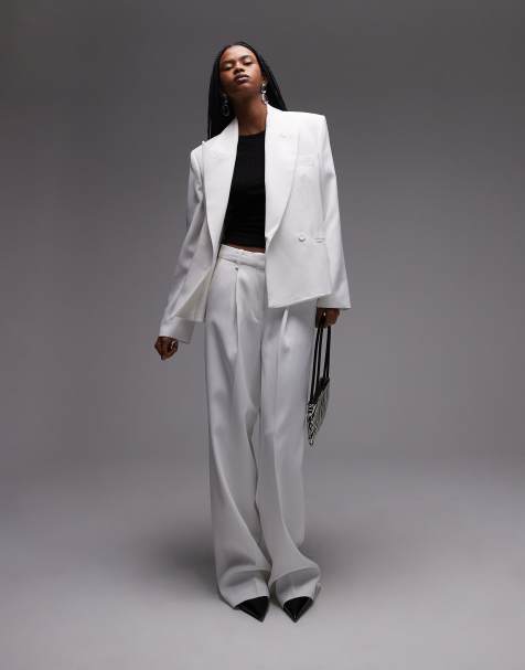 Mango Capsule relaxed tailored trouser co-ord in white - view 1