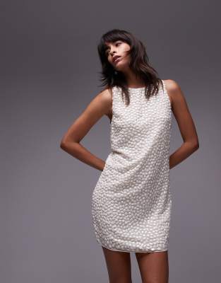 Capsule rhinstone shift mini dress in white