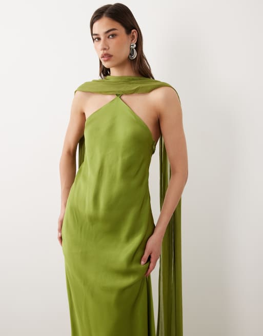 Mango - Capsule - Robe longue à dos nu et détail cape - Vert, 2 de 4